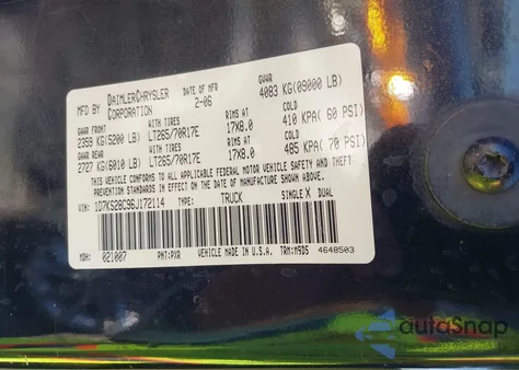 2006 Dodge Ram 2500 Slt/Trx4 Off Road/Sport/Power Wagon из США, поврежденный, VIN 1D7KS28C96J172114